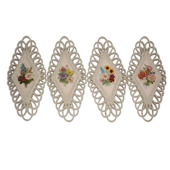 Burwood Products Other - VTG Burwood Products Set Of 4 Diamond Shaped Filigree Wall Hanging Floral Decor